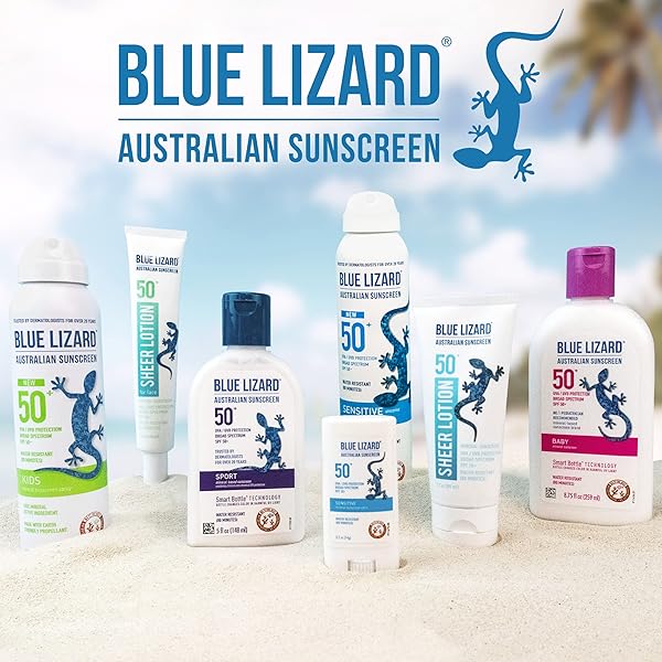 BLUE LIZARD SENSITIVE MINERAL SUNSCREEN WITH ZINC OXIDE, SPF 50+, WATER RESISTANT, UVA/UVB PROTECTION WITH SMART BOTTLE TECHNOLOGY – FRAGRANCE FREE, 5 OZ