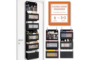 GIRAFFE CREATION Heavy Duty 6-Shelf Over Door Organizer, Flexible 1 Split into 2 Wall Mount Hanging Organizer Storage, Closet Bathroom Nursery Bedroom Dorm, Toys Cosmetics Sundries and Baby Essentials, Black