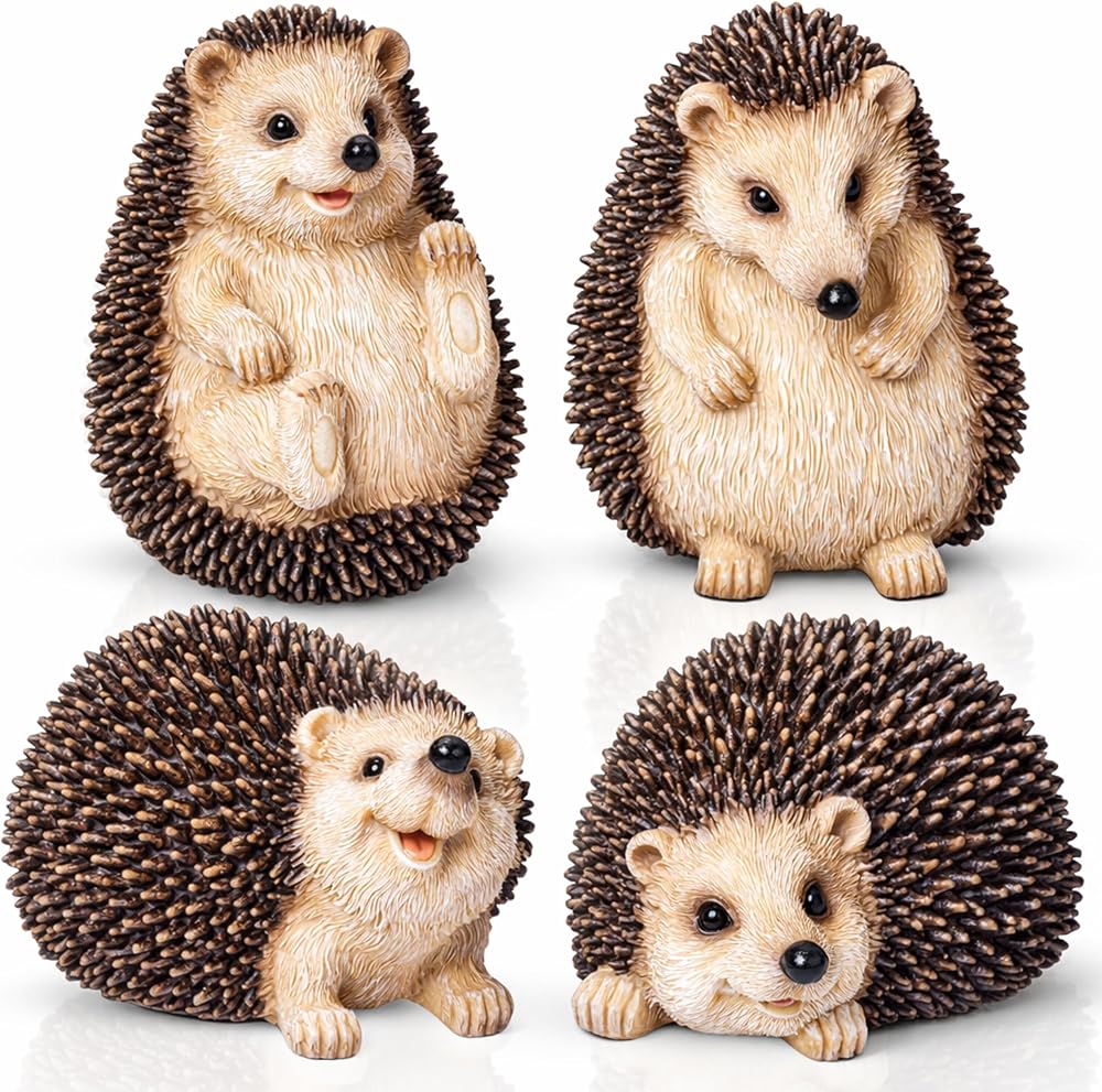 Pelle & Sol Hedgehog Garden Ornaments Set of 4 Polyresin Outdoor Statues