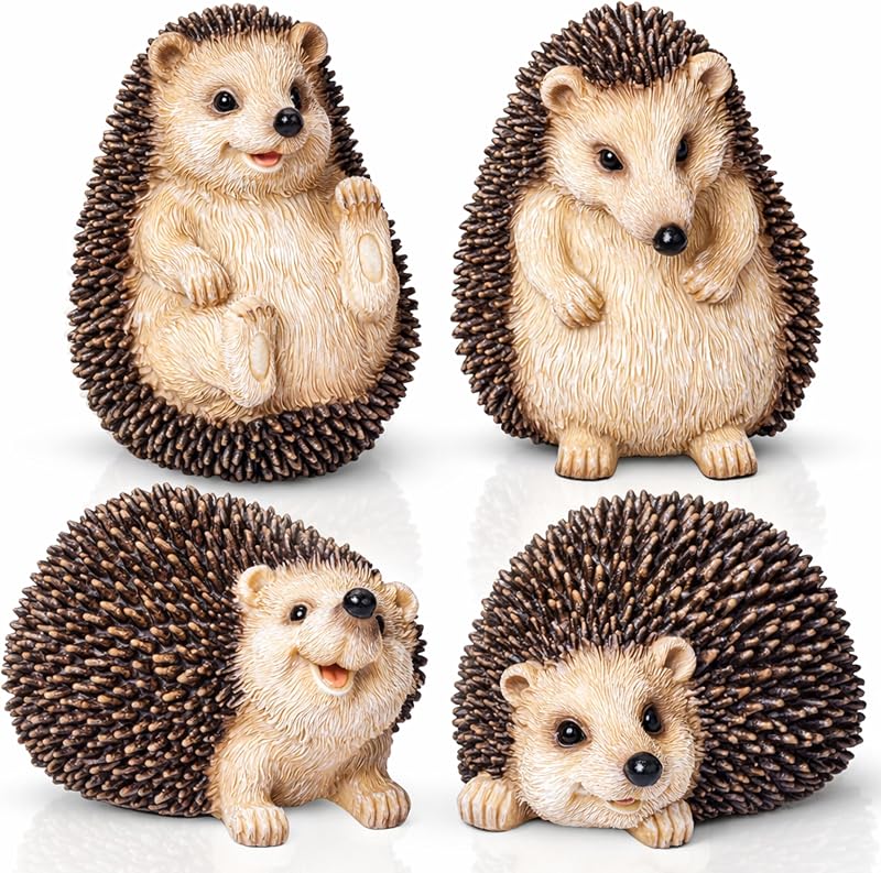 Pelle & Sol Hedgehog Garden Ornaments Set of 4 Polyresin Outdoor Statues