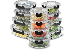 JoyJolt 24pc Fluted Glass Storage Containers with Lids. 12 Airtight, Freezer Safe Food Storage Containers, Pantry Kitchen Storage Containers, Glass Meal Prep Containers for Lunch