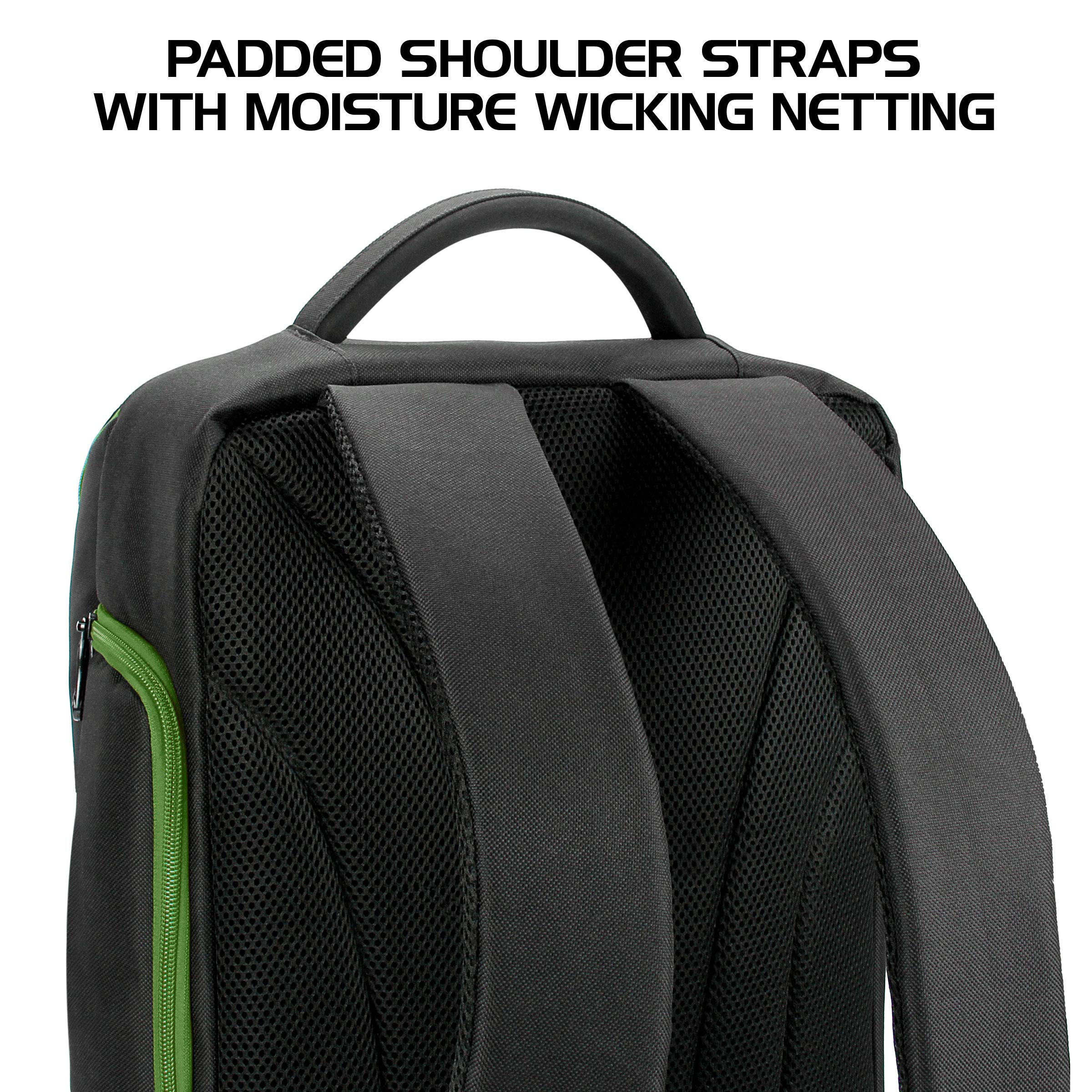 ENHANCE Xbox Backpack - Xbox Carrying Case Compatible with Series S, One X, One S - Storage Compartments for Controllers, Gaming Headset, Games & More Gaming Accessories - Green