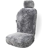 ZONETECH Sheepskin Seat Covers Fuzzy Car Seat Covers Grey Australian Merino Wool Fluffy Fur Auto Accessories All Season Protection for Your Seats Universal Fits Most Car SUV Airbag Compatible
