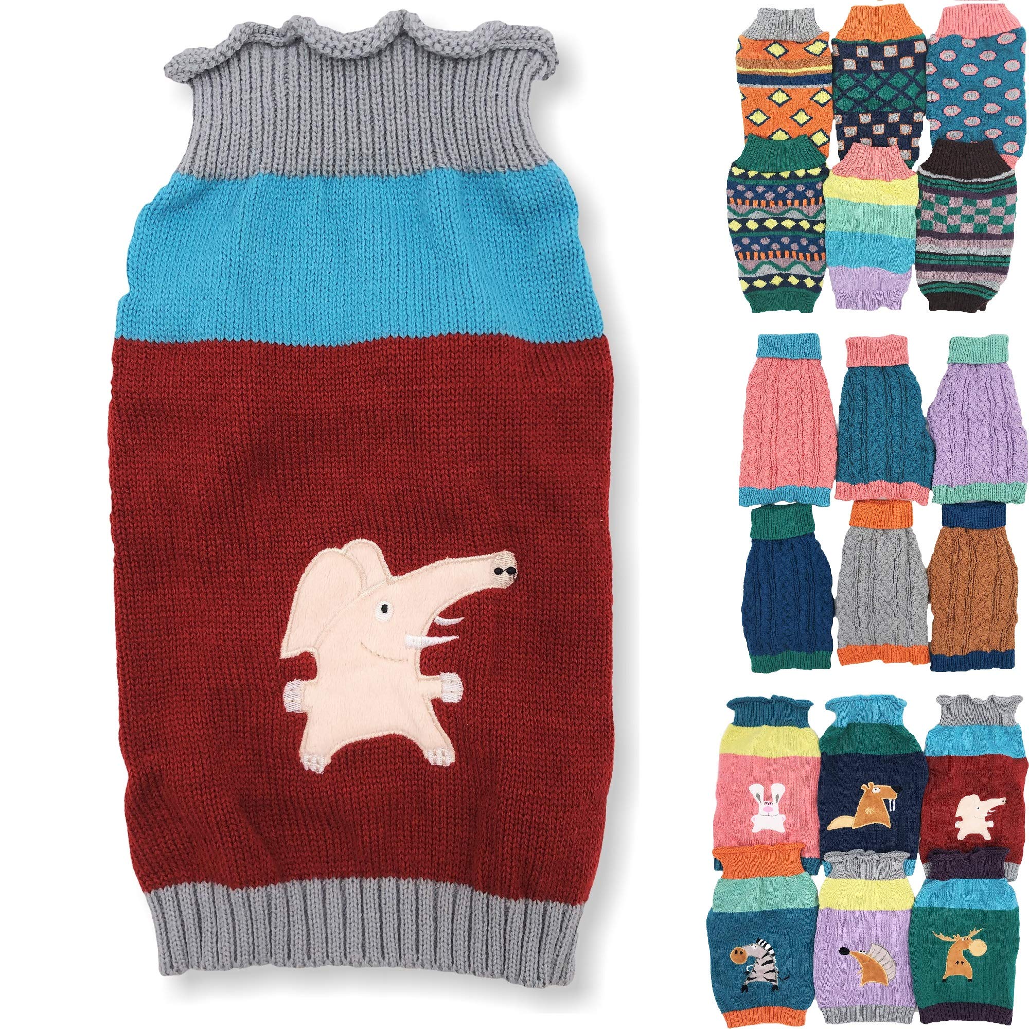 Dog Sweater Knitted Fashion Warm Soft Winter Clothes for Small Large Pet Cat Puppy (XXS: Length - 8", Elephant)