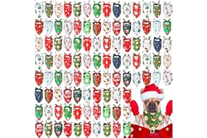 Abbylike 100 Pcs Christmas Dog Bandanas Bulk Xmas Bandanas for Dogs Triangle Kerchief Bibs Scarf Set for Pet Xmas Costume Photo Props Accessories Pet Shops Grooming, 25 Styles (25.6 x 17.7 x 17.7)