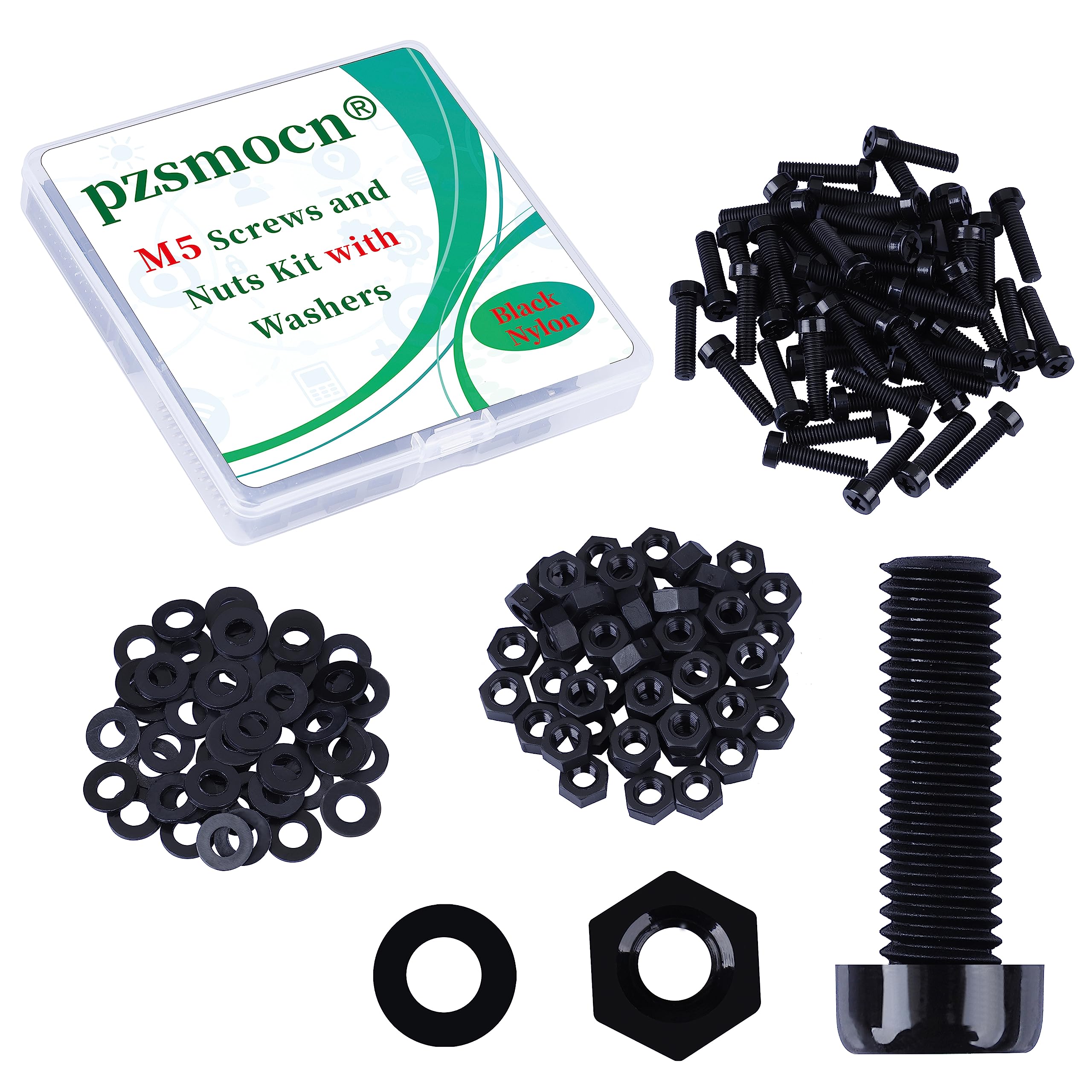 Pzsmocn 150 Pieces/50 Sets M5*20 mm Plastic Black