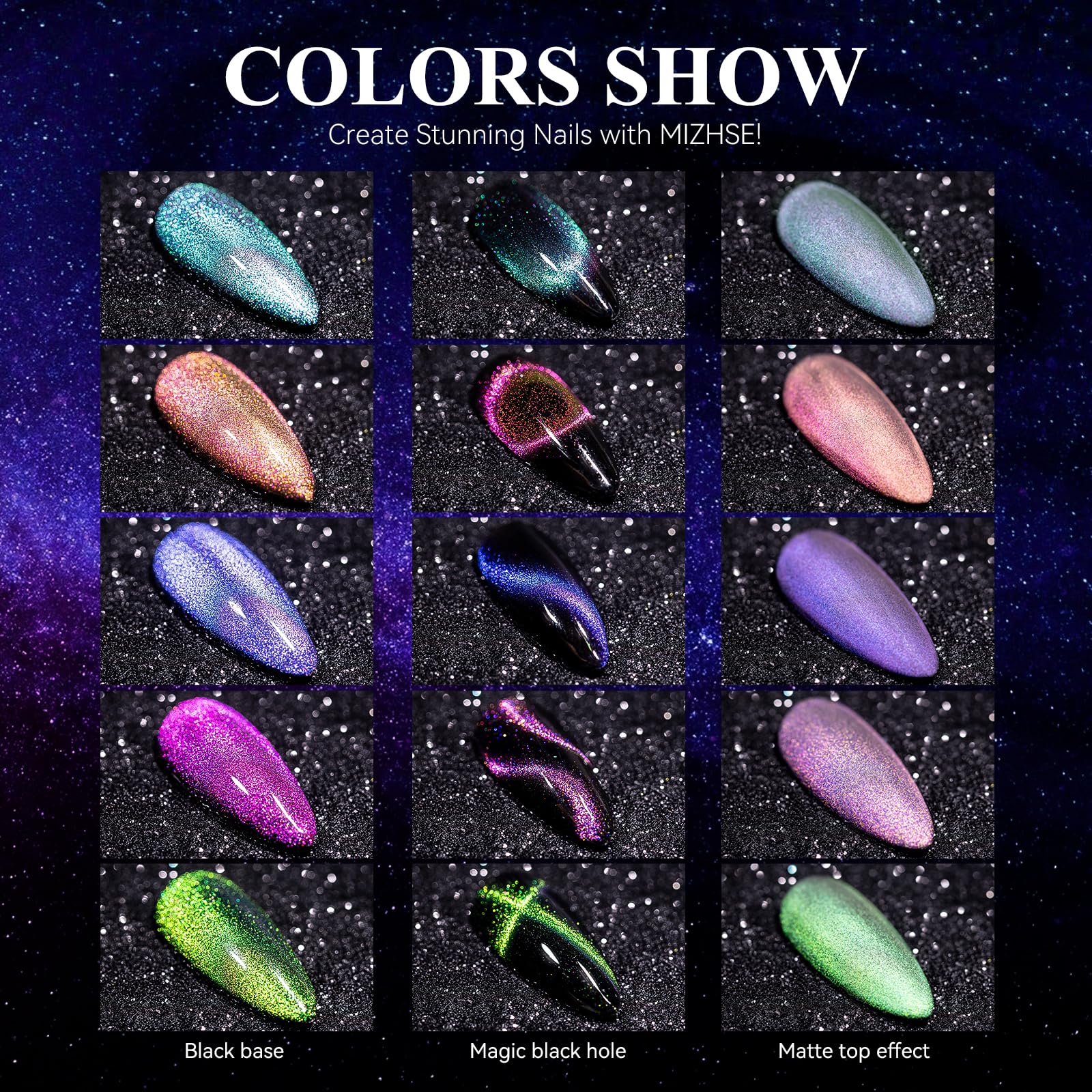 MIZHSE 9D Cat Eye Gel Nail Polish, Magnetic Cat Eye Gel Polish Set, 10ml*6 with 2 Magnets, Classic Colors Chameleon Magic Galaxy Effect Soak off Nail Art, Sparkle Stunning Gel Polish Gift for Women - Image 7
