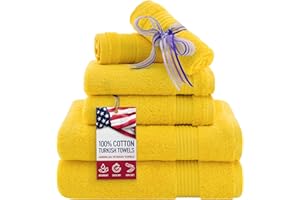American Veteran Towel, 6 Piece Towel Set for Bathroom Clearance Prime, 100% Cotton Turkish Bathroom Towels, 2 Bath Towels 2 Hand Towels 2 Washcloths, Yellow
