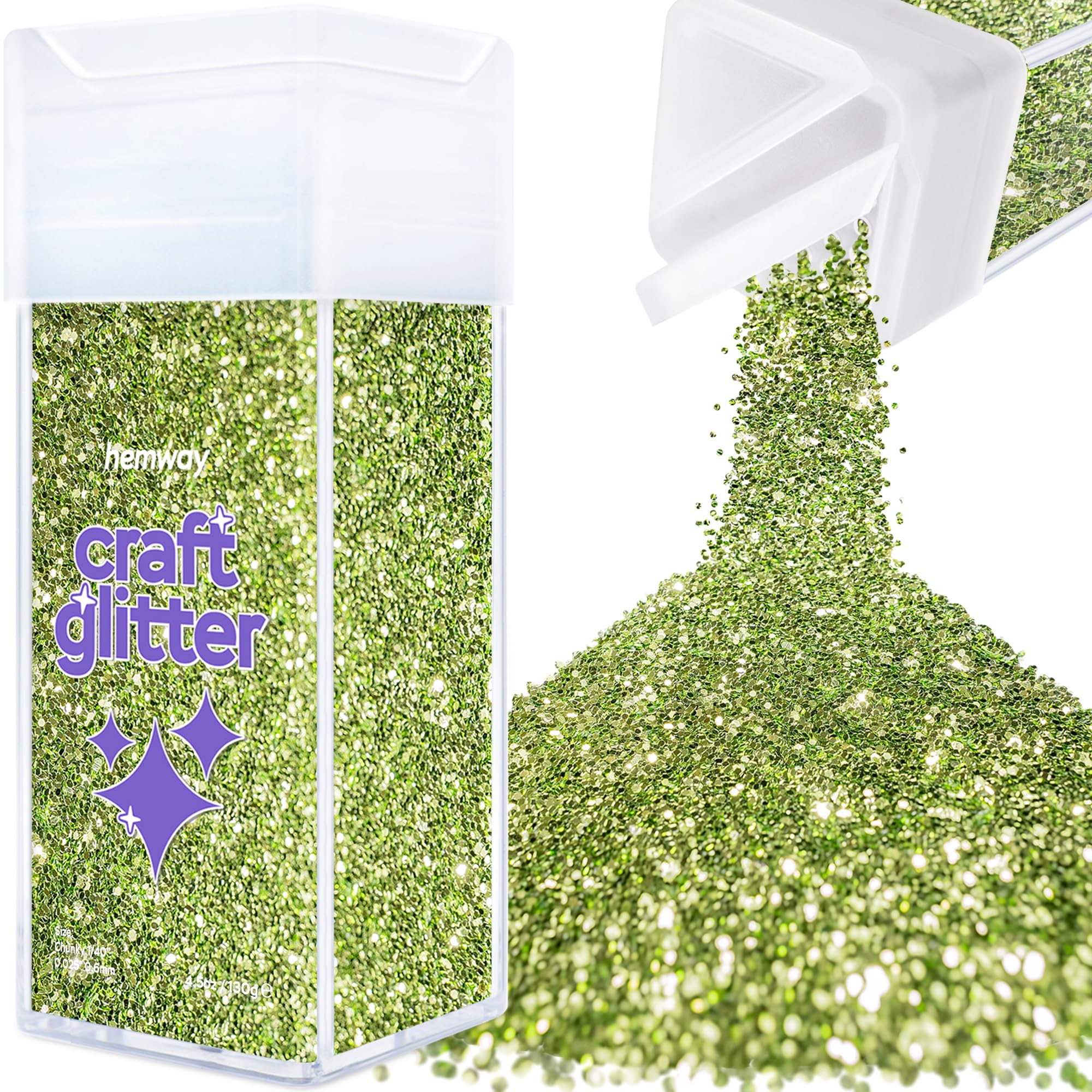 Hemway Glitter Shaker Olive Green 110g Chunky, Craft Glitter Shaker for Resin & Epoxy Crafts, Christmas Art Supplies, Nail, Body, Face, Eye, Festival, Crafting, Slime, Sparkle