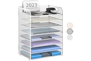 JMHUD 8-Tier Paper Letter Tray Organizer with Handles, Desk Organizers & Accessories, Desk Paper Organizer for Office, Home or School,White