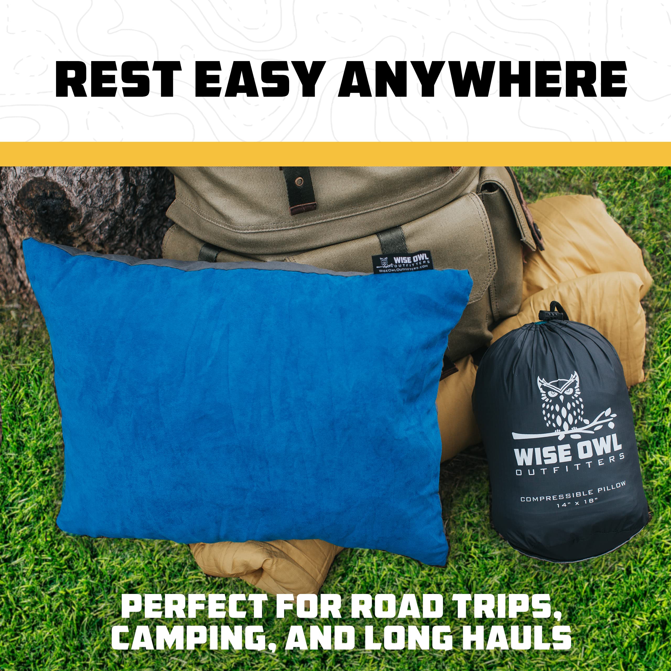 Wise Owl Outfitters Camping Pillow – Memory Foam Travel Pillow for Airplane Sleeping, Hiking, Backpacking & Outdoor Use - Small & Portable for Adults, Car, Camp & Tent