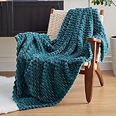 EXQ Home Fleece Throw Blanket for Couch or Bed - 3D Imitation Turtle Shell Jacquard Decorative Blankets - Cozy Soft Lightweight Fuzzy Flannel Blanket Suitable for All Seasons(50"×60",Teal)