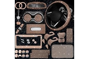 JINGSEN 25PCS Bling Car Parts Set, Car Parts Set Female Plug Universal 15 Inch, Shiny License Plate Frame, Center Console Cover and Rearview Mirror Set and Other Car Accessories(Champ)
