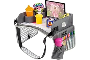 Kenley Kids Travel Tray, Toddler Car Seat Lap Tray, Road Trip Essentials Activity Table (Pink/Gray)