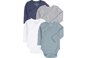 GOOBIE BABY Baby Side Snap Bodysuit Set, 100% Cotton Boy Girl Unisex Kimono Onesie, 4 Pack