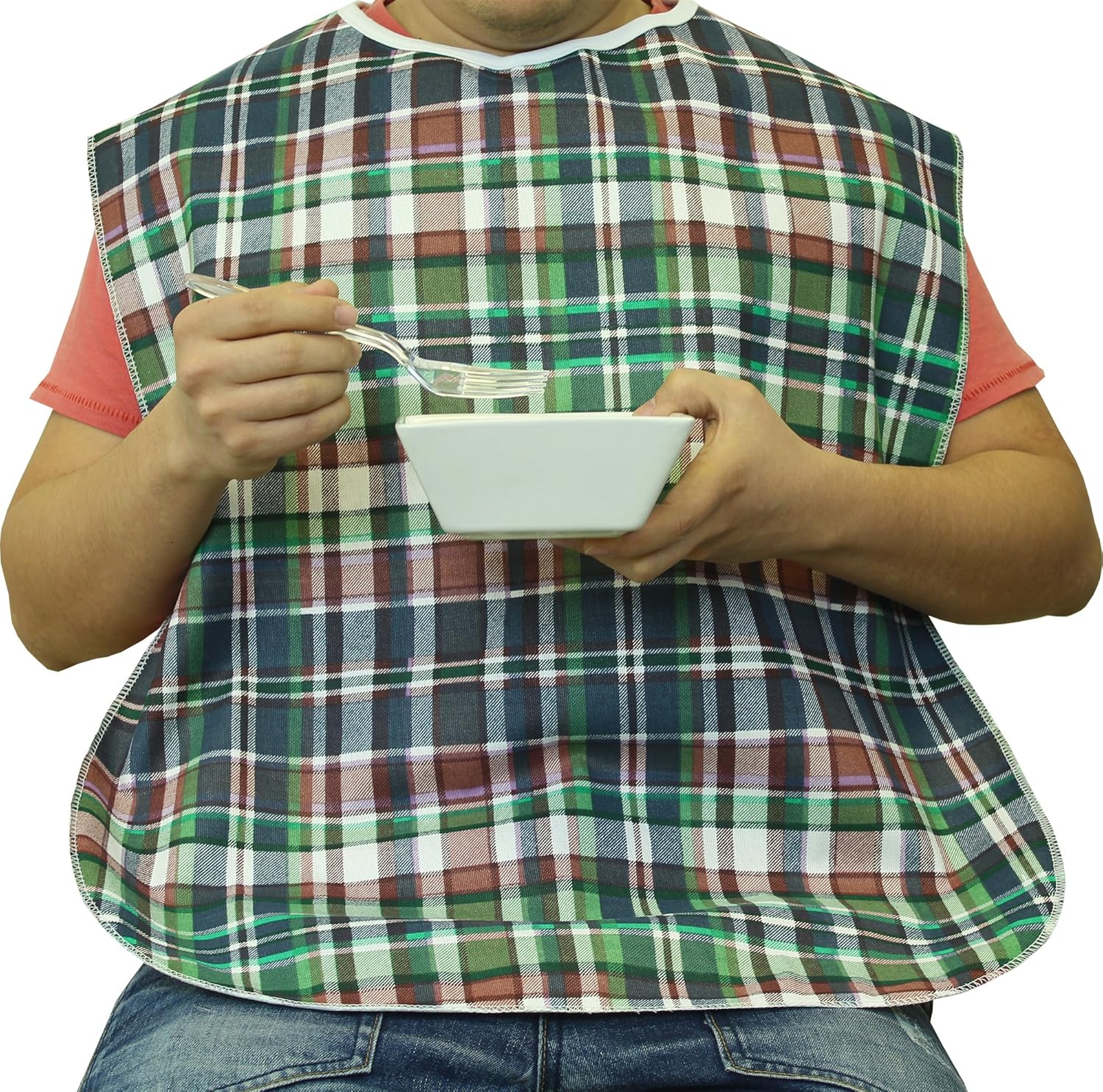 Extra Wide Adult Bib with Waterproof Vinyl Backing and Snap