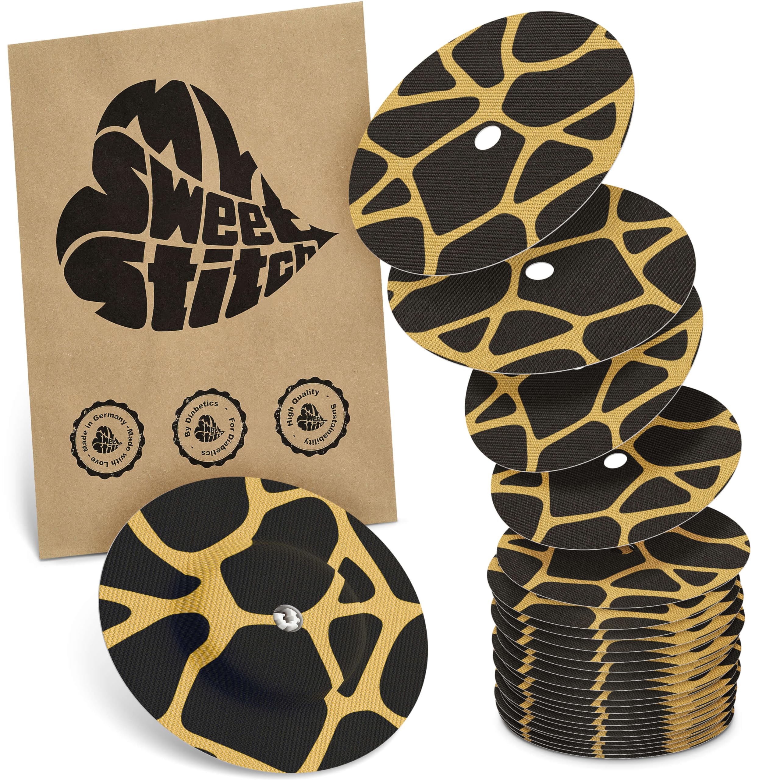 MySweetStitch - 25 x Freestyle Libre 1 & 2 Round Patches with Ventilation Hole, Overpatch Ø 65mm, Waterproof, Breathable, Made in Germany, Savannah