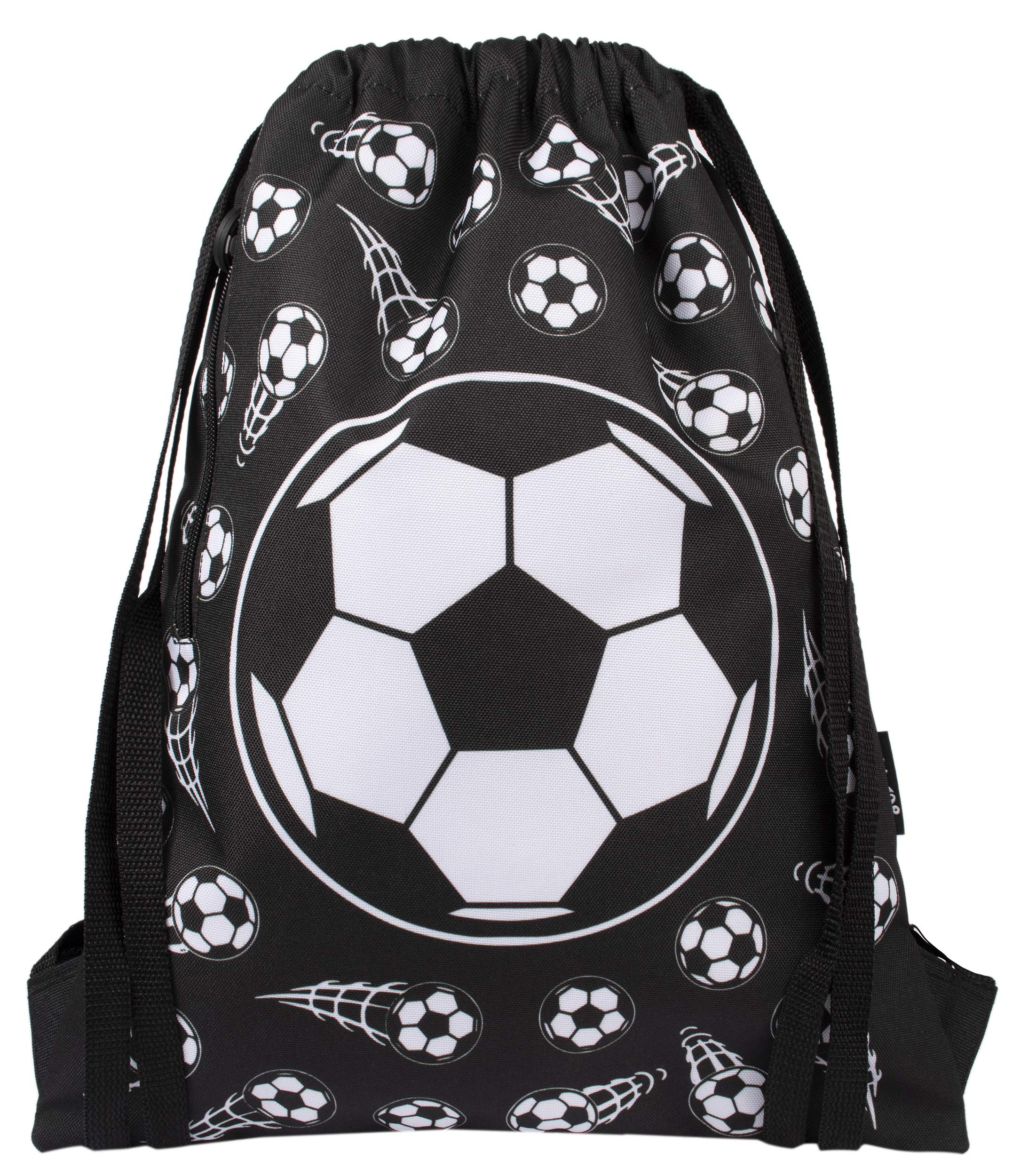 Fringoo - Kids Drawstring Bag | Perfect for School, PE Kit, Swimming or Sports | 1.5cm Straps for Comfort - Football Black for Boys