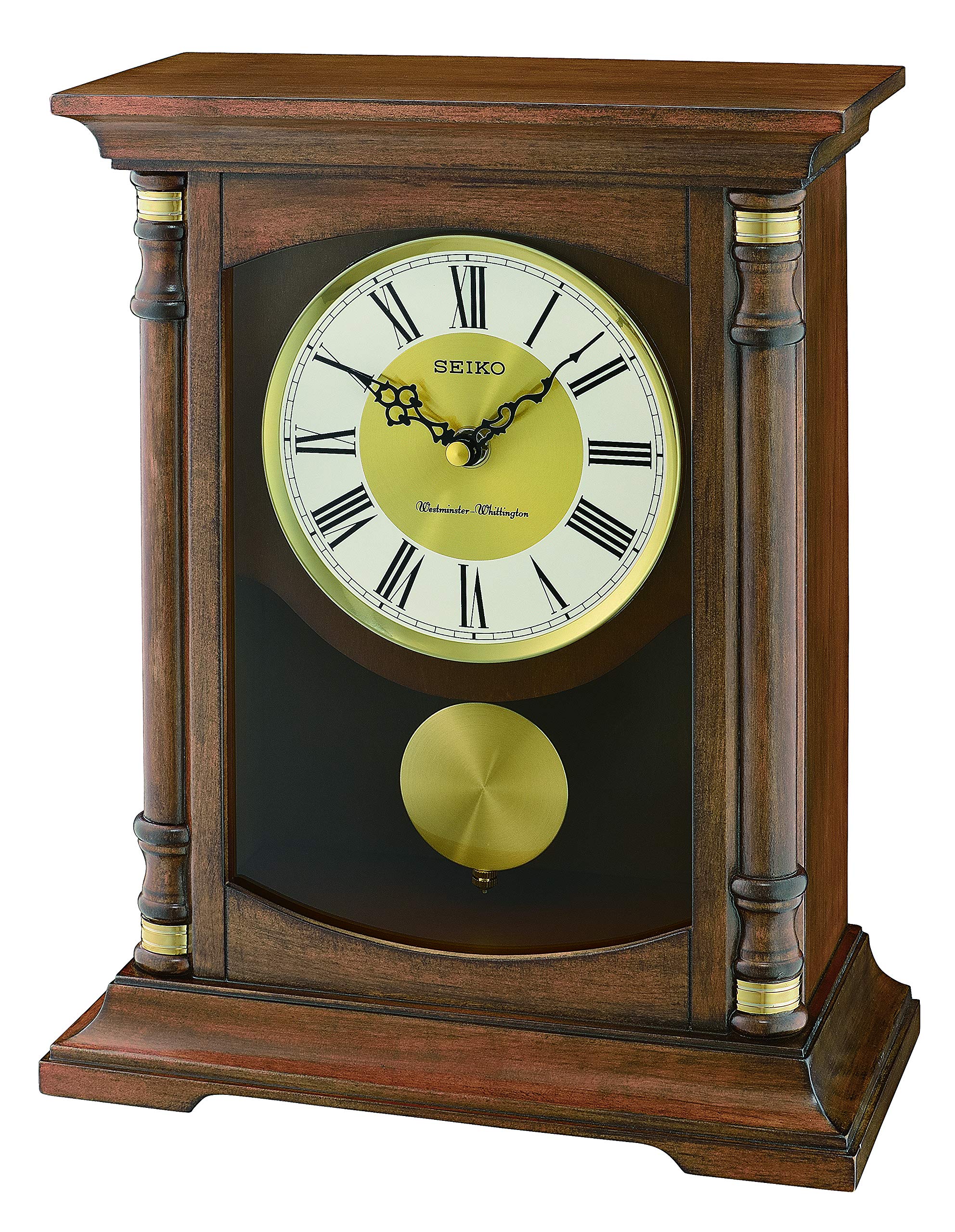 Seiko Wooden Melody Mantel Clock with Pendulum, Wood, Brown, 16.5 x 30.2 x 39.1 cm