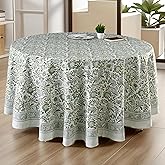 CPC Round Tablecloth- Cotton Indian Block Print Tablecloth -Handmade Printed Washable Cotton Table Cloth - Spring/Summer, Wedding Table Cover - Agate Green 90 Inch