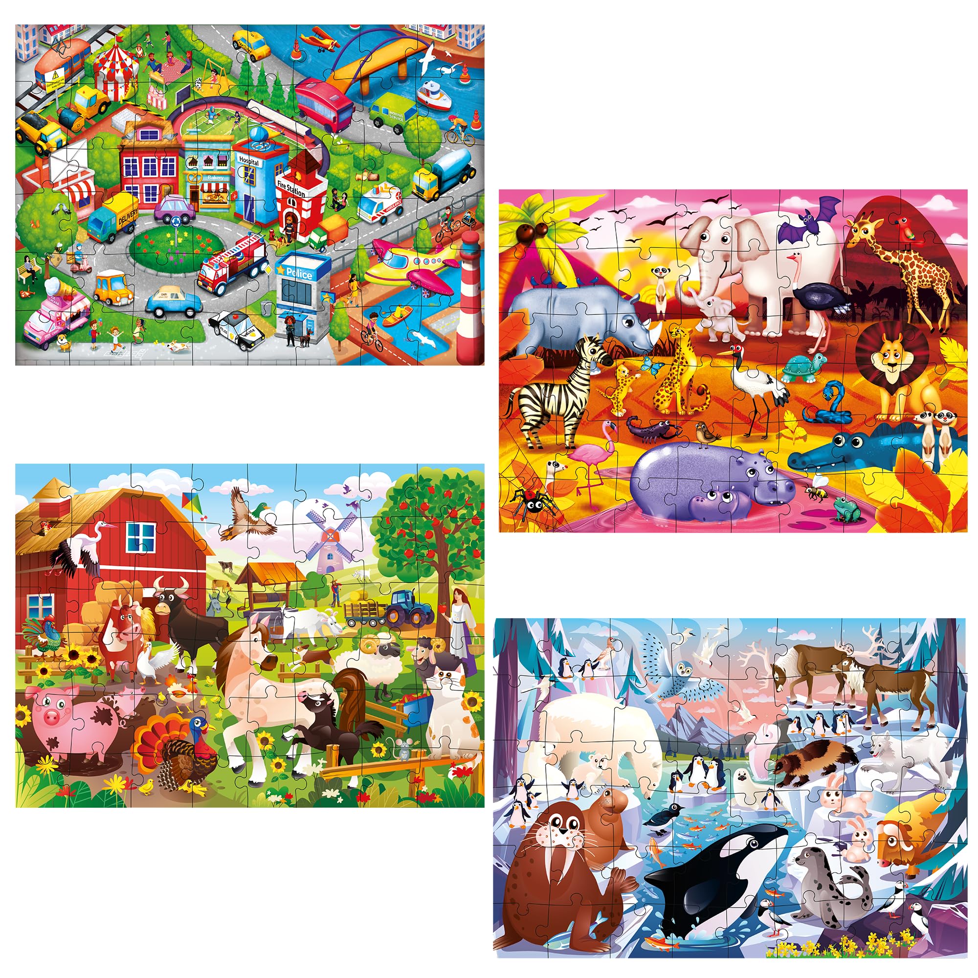 QUOKKA Puzzles for Kids Ages 4-6 – 4 x 48 Pieces Jigsaw Puzzles for Toddlers 2-4 – Children's Game Ages 3-5 for Learning Farm Animals – Educational Preschool Toy for Boys and Girls 4-8 Years Old