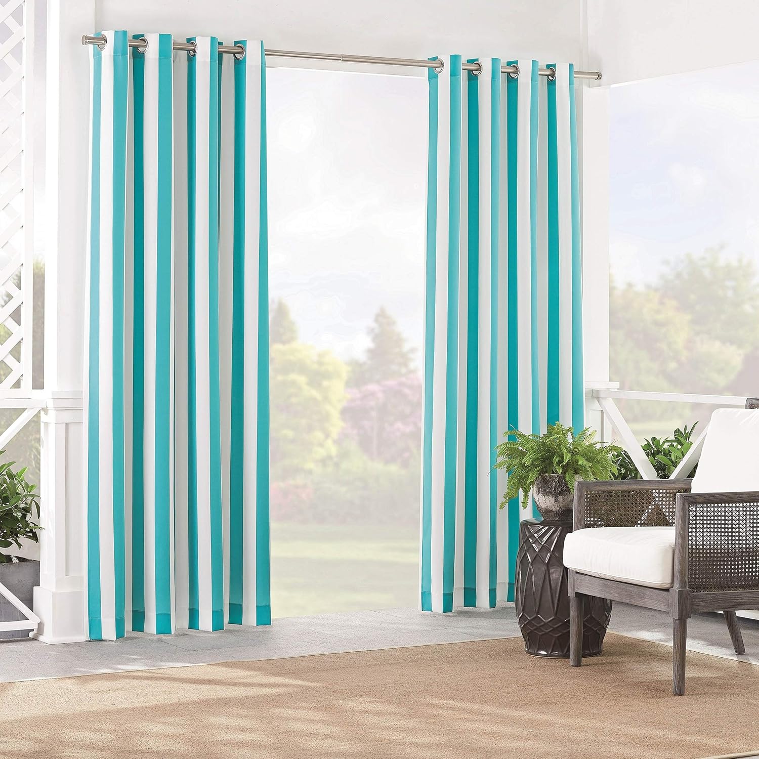 Outdoor Curtains - Waverly Sun n' Shade Indoor/Outdoor Curtains for Patio - Solstice Stripe 52