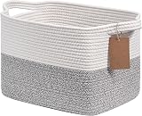 TIMEYARD Cotton Rope Storage Basket 33x25x22.5 cm Grey with Labels
