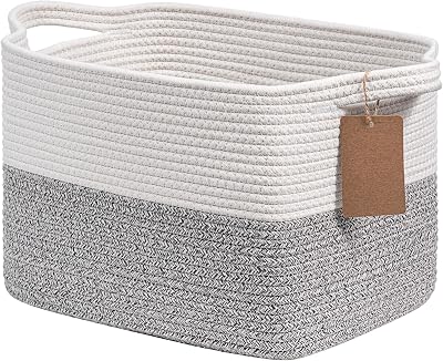 TIMEYARD Cotton Rope Storage Basket 33x25x22.5 cm Grey with Labels