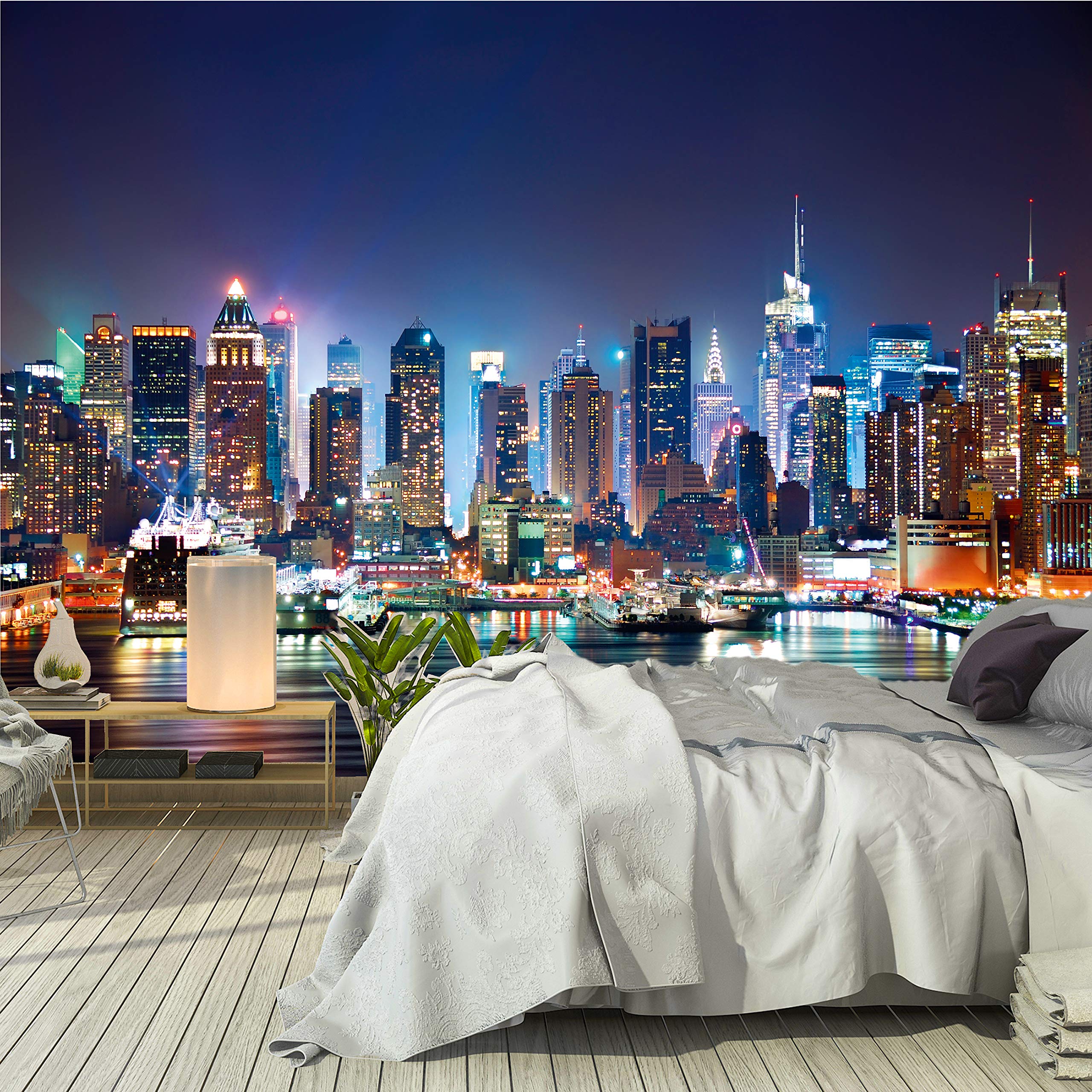 murimage Photo Wallpaper New York Night 366 x 254 cm Including Paste Wall Mural 3D Manhattan Skyline USA City View Skyscraper