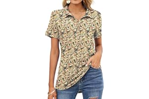 TFSDOD Womens Short Sleeve Polo T Shirts V Neck Business Casual Collared Button Down Tunics Office Work Tops with Pocket