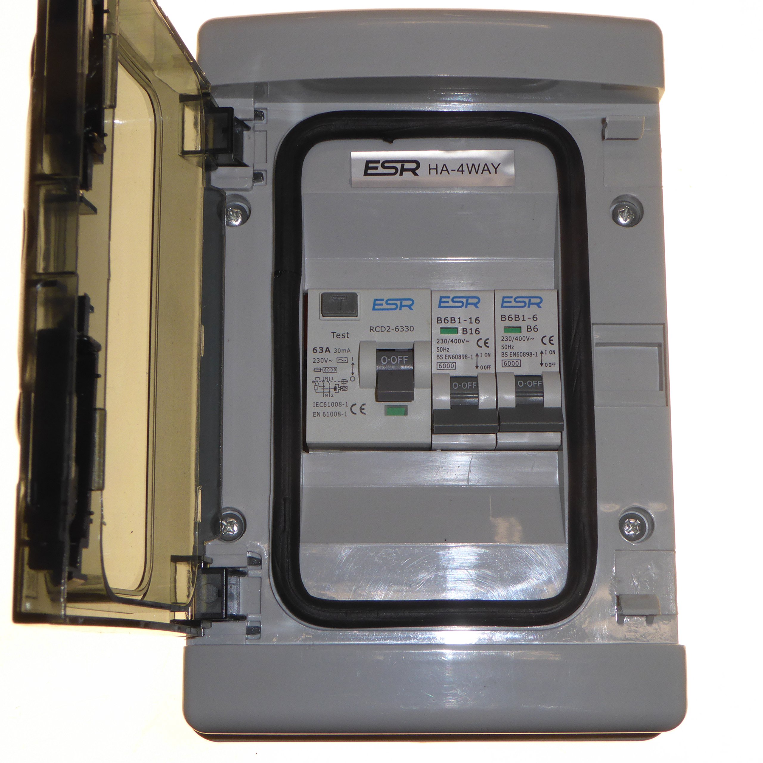 2 Way RCD Consumer Unit 63 Amp 30mA with 6 Amp and 16 Amp Type B MCB Circuit Breakers Garage Shed