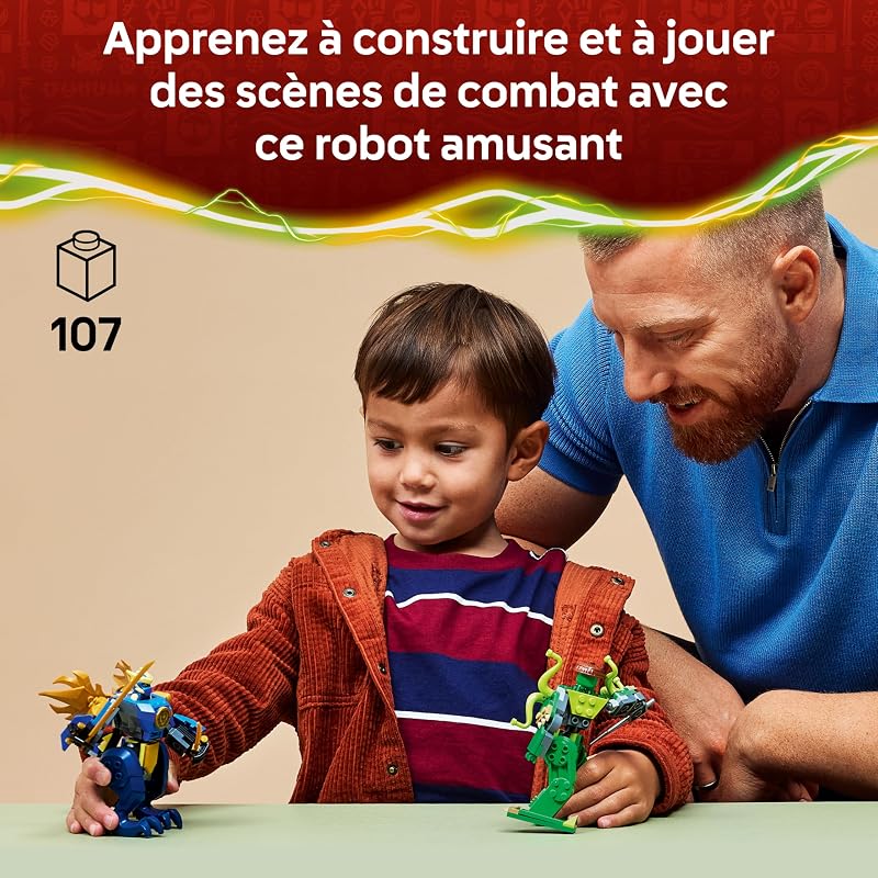 Ninjago Le Combat du Robot Dragon de Jay - Jouet Ninja avec 2 Figurines d'action, 2 Minifigurines, Katana & Sabre - Cadeau d'anniversaire pour Garçon dès 4 Ans ou Fans 71853