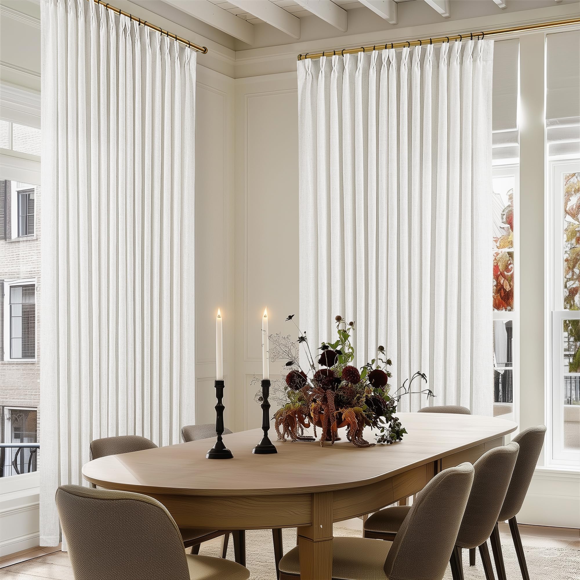 Photo 1 of Ivory White Extra Wide Pinch Pleat Linen Curtains 84 Inches Long for Living Room Sliding Glass Door 100 Inch Wide Curtain Memory Trained Pleated Drape with Hooks Rings 100x84 Large Window Curtain