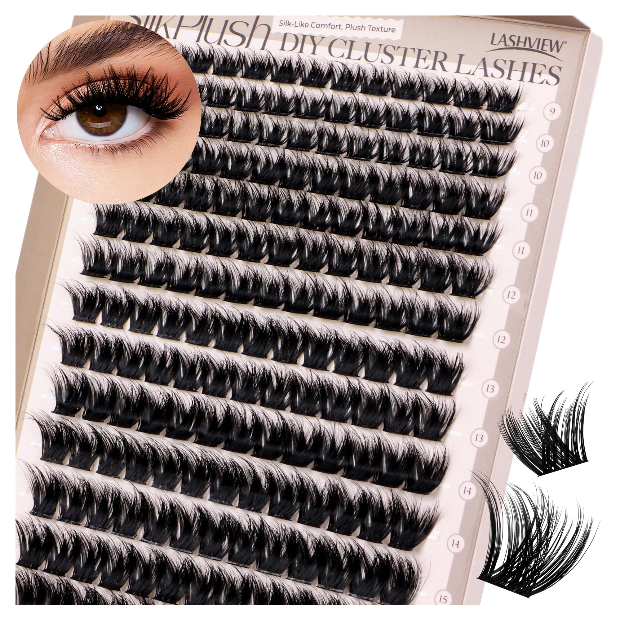 LASHVIEW Lash Clusters D Curl 9-16MIX DIY Eyelash Extensions LASH Eyelash Clusters Eyelash Extensions Volume Wispy Individual Lash at Home W163