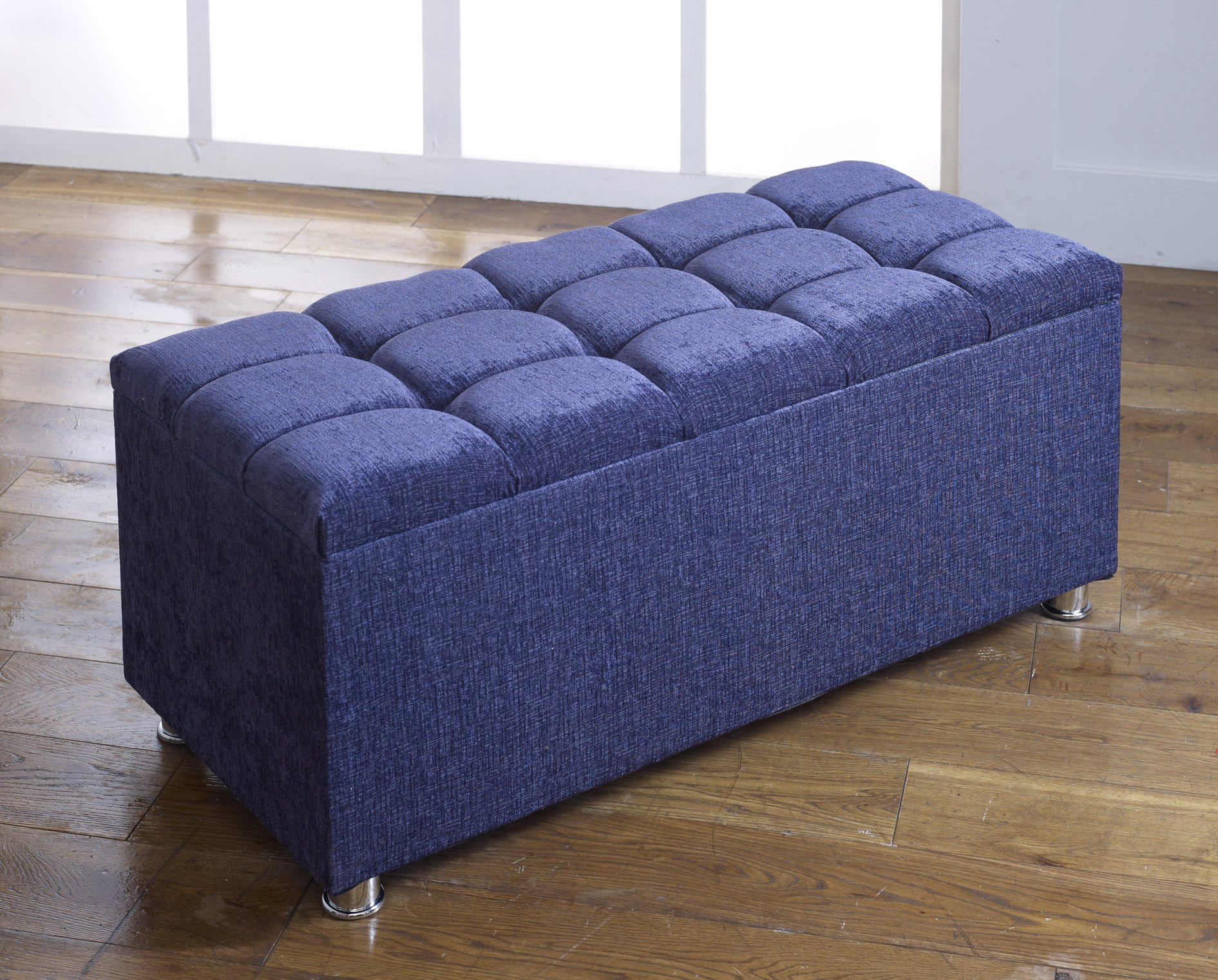 CROWNBEDSUK CUBED CHENILLE DIAMANTE OTTOMAN TOY STORAGE BLANKET BOX (PURPLE)