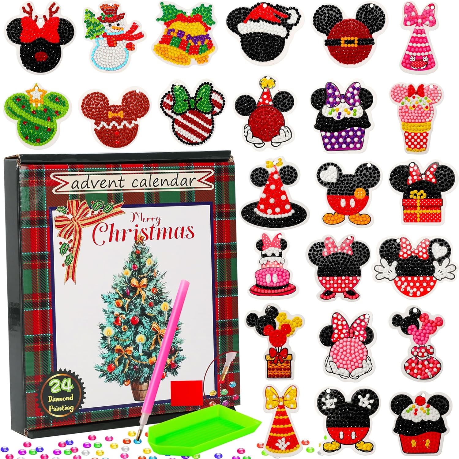 Advent Calendars - Advent Calendar 2023 DIY Keyrings - Diamond Painting Keychain Kits for Kids - Christmas 24 Days Countdown Calendar with Numbers Gem Paint DIY Creative Diamond Mosaic Keychains Ornaments Decoration