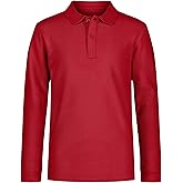 Nautica Boys School Uniform Long Sleeve Polo Shirt, Button Closure, Comfortable, Breathable Fabric