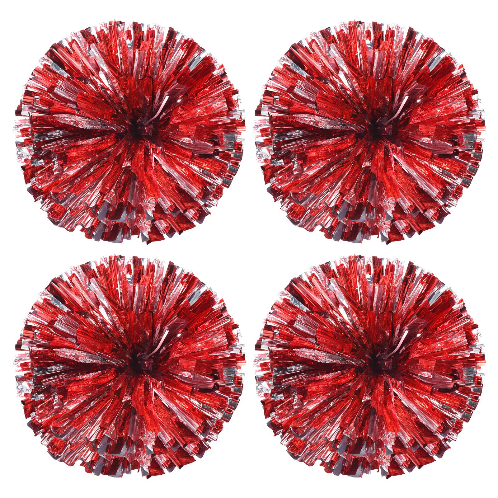 PATIKIL Cheerleading Pom Poms, 4 Pack PET Cheer Pom with Finger Holes for Sport Game Team Spirit Fun Dance Stage Events, Red Silver