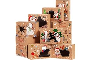 JOYIN 12PCS Christmas Cookie Boxes for Gift Giving, 8.75" x 5.75" x 2.75" Xmas Holiday Bakery Treat Boxes with Window, Kraft Cookie Tin Container Box for Baked Goods, Cupcake, Pastry, Candy, Doughnut