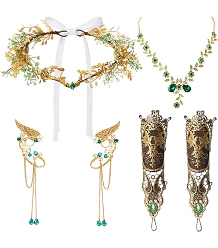 Fairy Elf Renaissance Accessory Set - Headpiece, Ear Cuffs, Gloves, Necklace Whether you main image 4