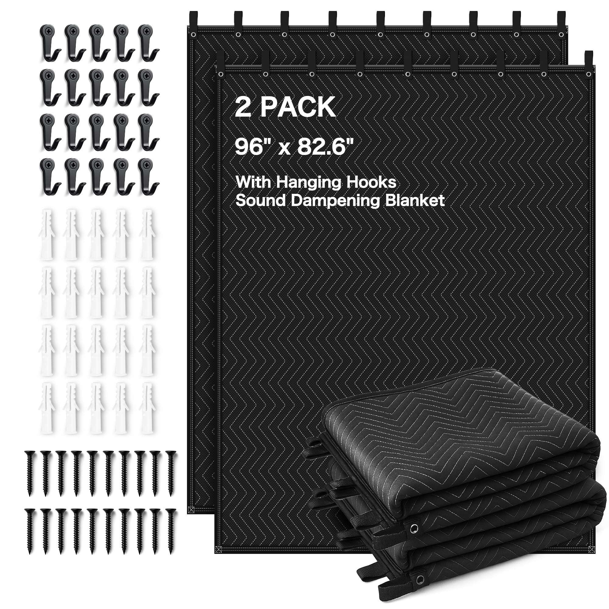 Photo 1 of 2 PCS Extra Large Sound Dampening Blanket,96"x 80" Sound Absorbing Studio Blanket Panel with Grommets for Wall Hanging,Noise Cancelling Studio Acoustic Curtain/Light Blocker/Soundproof Moving Blanket