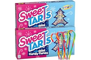 WONKA SweeTarts Mini Holiday Candy Canes, Holiday Candy, Christmas Stocking Stuffers for Kids, Individually Wrapped 32 Count Per Box (Pack of 2)
