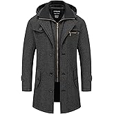 Chrisuno Men's Classic Long Pea Coat Warm Wool Blend Winter Trench Coat Single Breasted Overcoat with Detachable Collar