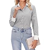 siliteelon Striped Button Down Shirts for Women Dress Shirts Long Sleeve Casual Collared Office Work Blouses Tops