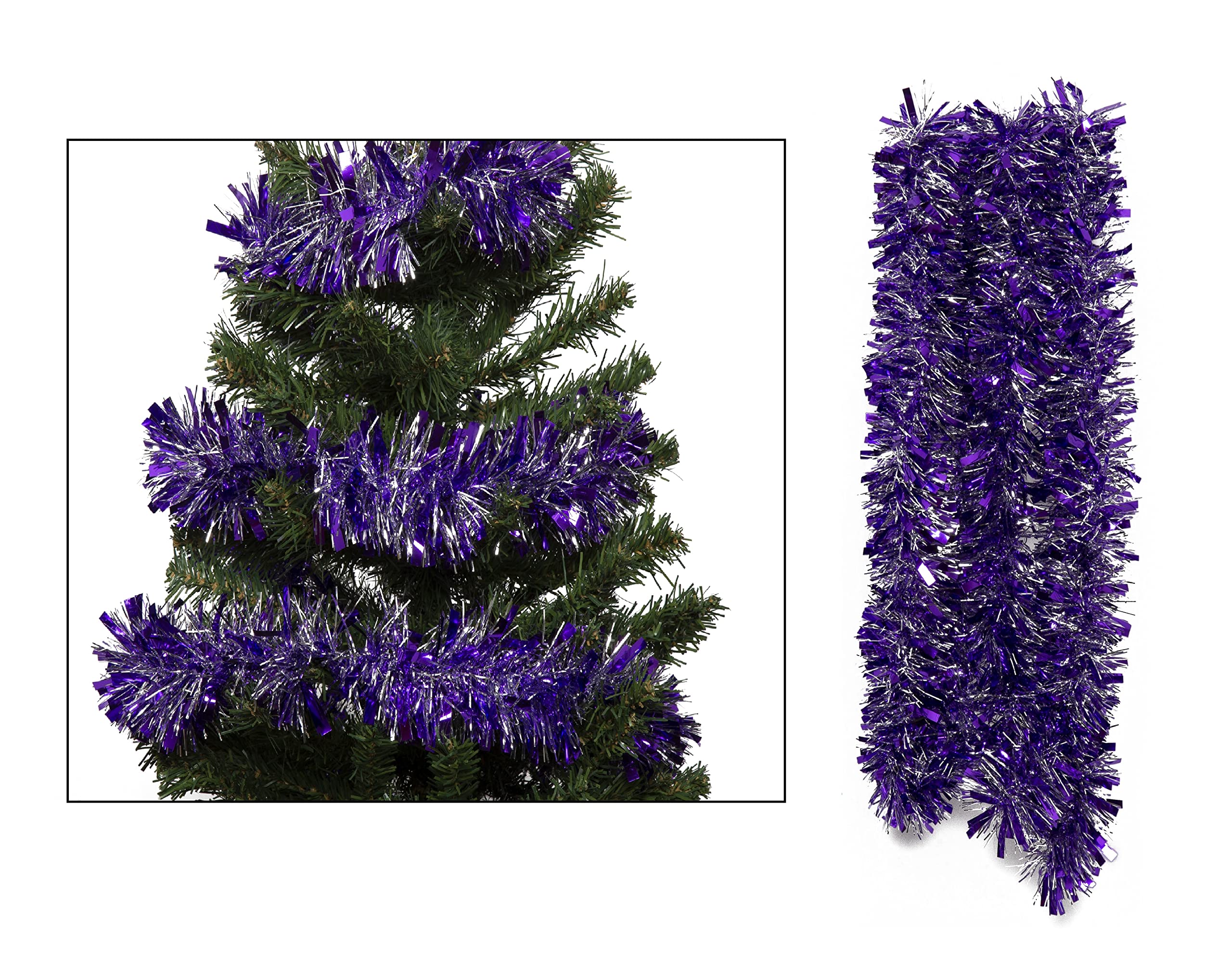 Simply Products 4M Chunky/Fine Cut Christmas Tinsel Garland Decoration (Dark Purple & Silver)