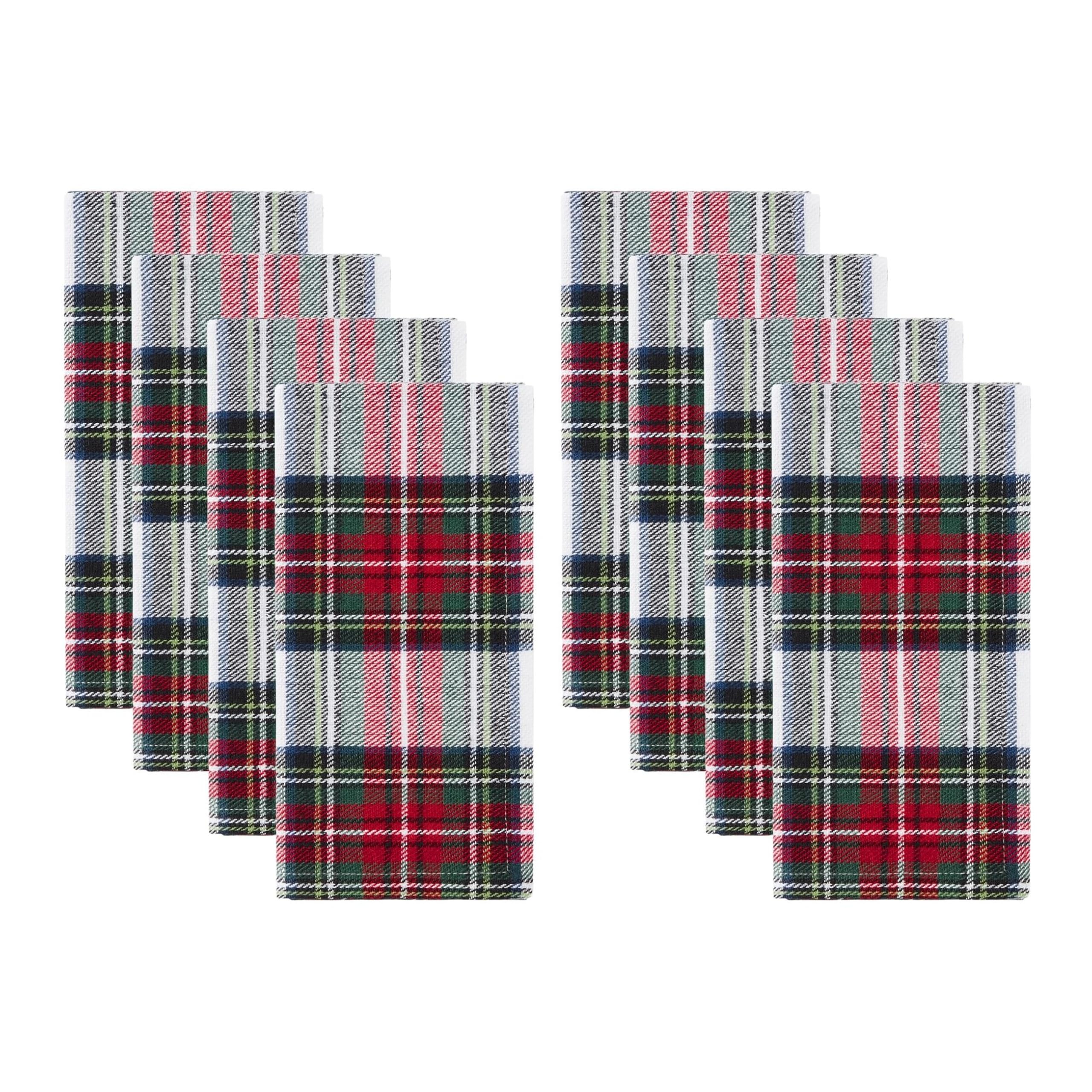 Elrene Home Fashions Christmas Classic Holiday Plaid Cotton Twill Napkin, Set of 8, 17"X17", Multi