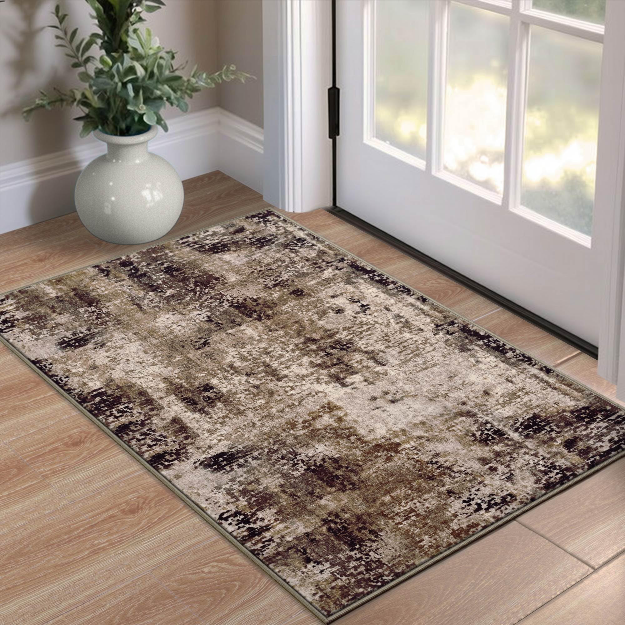 Photo 1 of Entrance Rugs Indoor 2x3 Brown Entry Rug Washable Abstract Coffee Small Area Rug Non-Slip Low Pile Throw Rugs for Entryway, Kitchen Floor, Front Door Indoor Door Mat, Bathroom, Bedroom Bedside