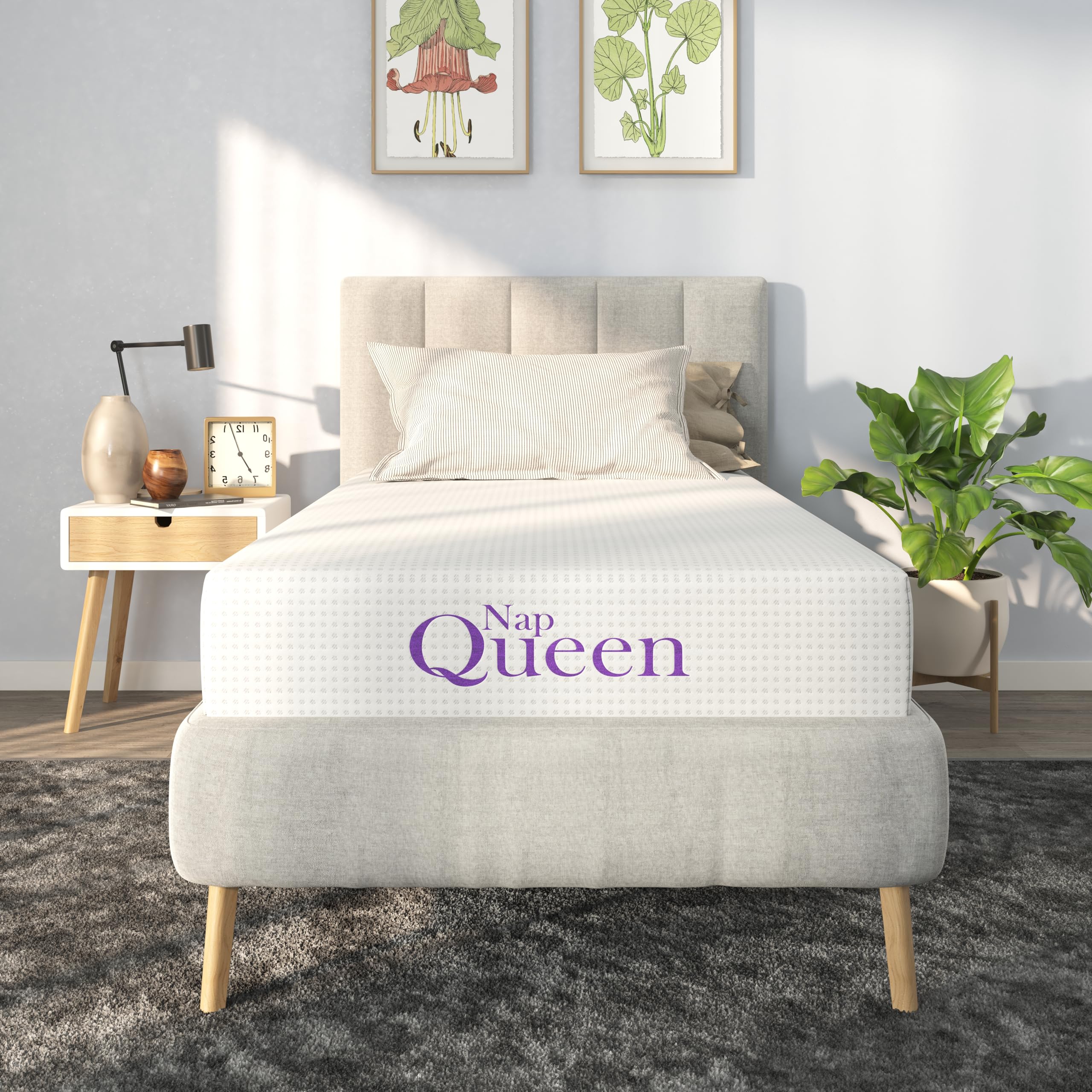Photo 1 of NapQueen 8 Inch Twin-XL Size Mattress, Bamboo Charcoal Memory Foam Mattress, Bed in a Box, White