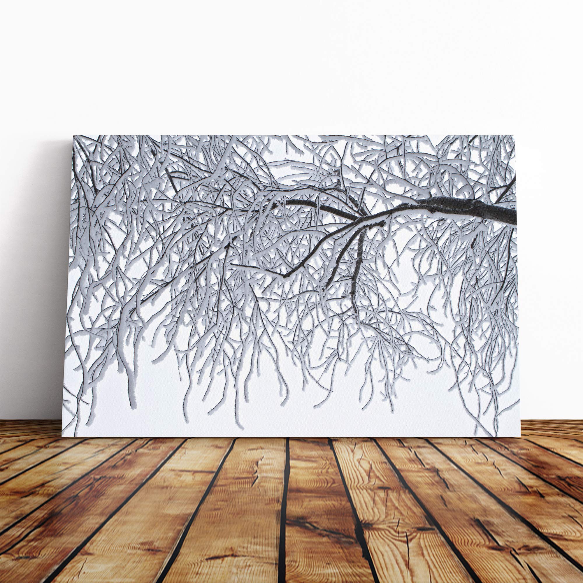 Landscape Tree Branches Covered in Winter Snow Canvas Print | Gallery Wrapped 30mm Frame Wall Art | 20x14 inches | Ready to Hang | Modern Landscape Picture | Living Room Bedroom Lounge Office