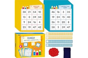 Addition & Subtraction Bingo Game, 360 Math Problems, 2 Educational Math Board Game for Kindergarten and Preschool Kids 4-8, 